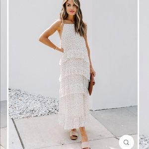 GABRIELLE PRINTED RUFFLE TIERED MIDI DRESS